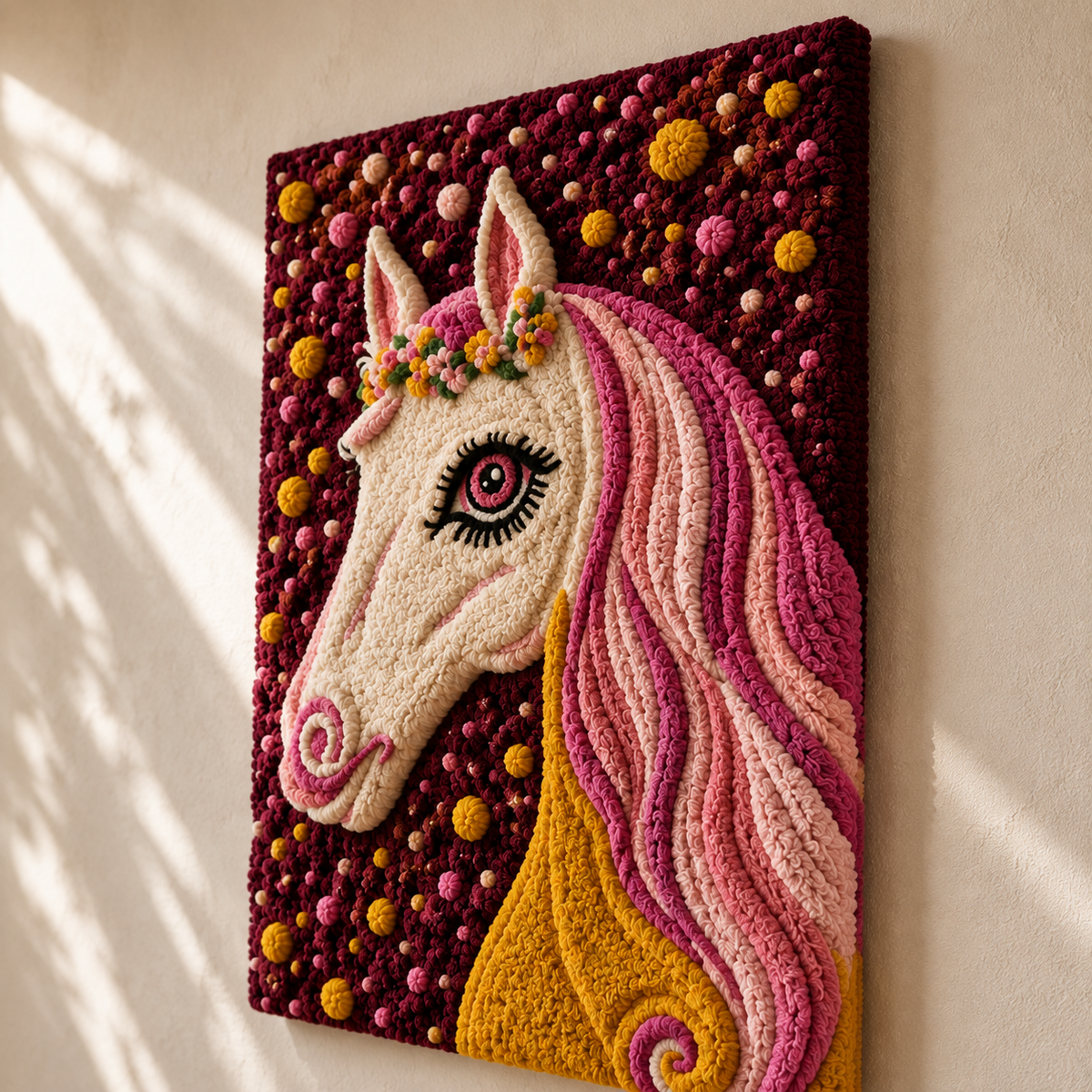 Celestial Rose Unicorn wall art by Hewn Earth featuring a mystical unicorn surrounded by celestial roses in vibrant colors.