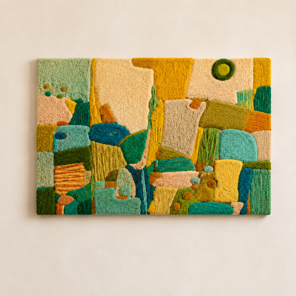 Hewn Earth Verdant Block Meadow wall art featuring lush green foliage and abstract natural landscape design.