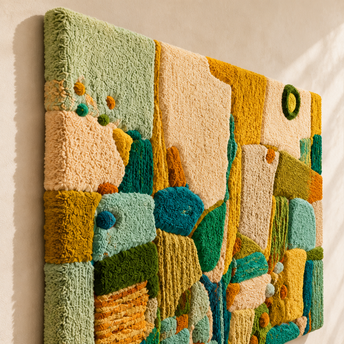 Hewn Earth Verdant Block Meadow wall art featuring lush green foliage and natural textures for wall decoration.
