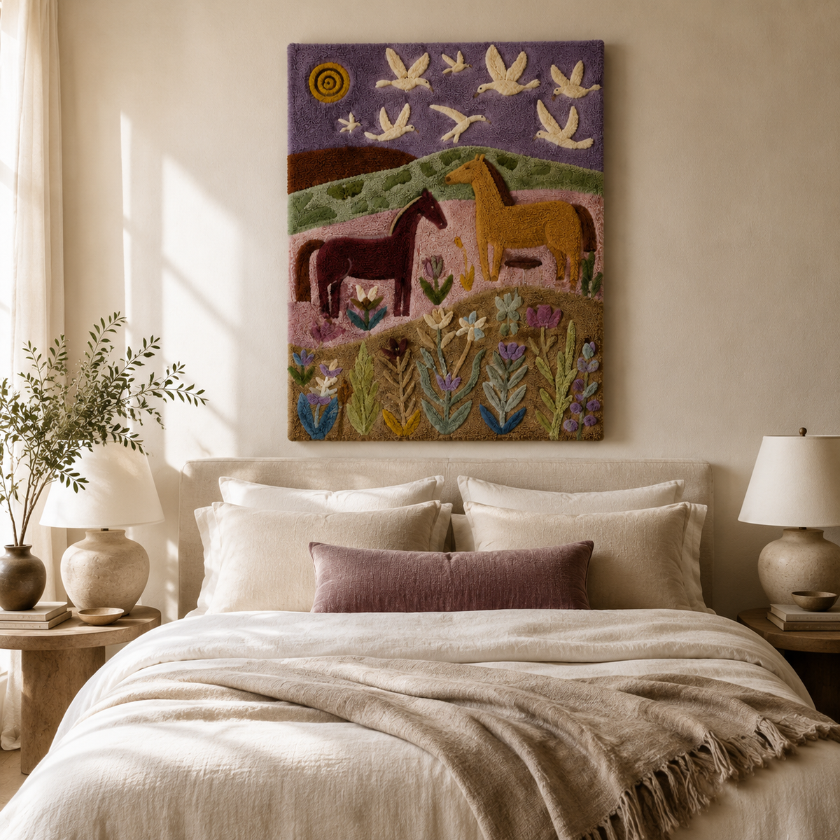 Violet Pasture Reverie wall art by Hewn Earth featuring a serene, abstract landscape with violet and pastel tones for interior decor.