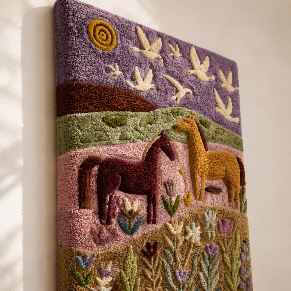 Violet Pasture Reverie wall art by Hewn Earth featuring vibrant purple and green abstract pasture scene on canvas.