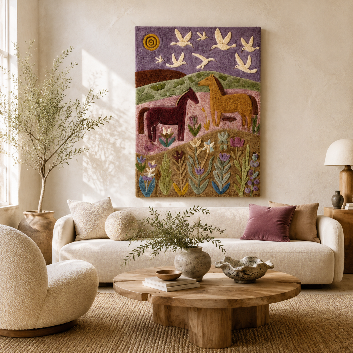 Violet Pasture Reverie wall art by Hewn Earth featuring abstract lavender and green landscape painting on canvas.