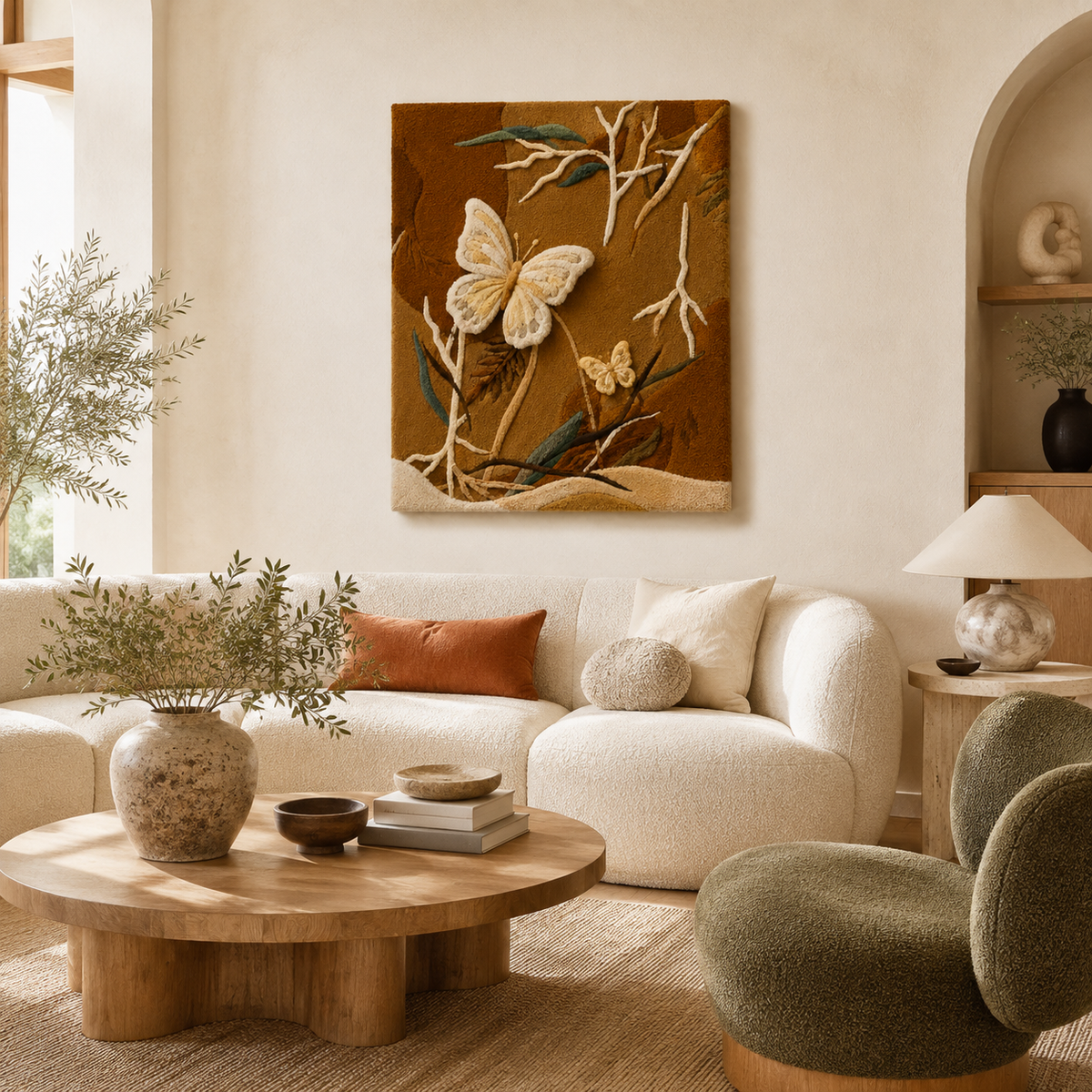Woodland Butterfly Branch wall art by Hewn Earth featuring a delicate branch with colorful butterflies for nature-inspired decor.