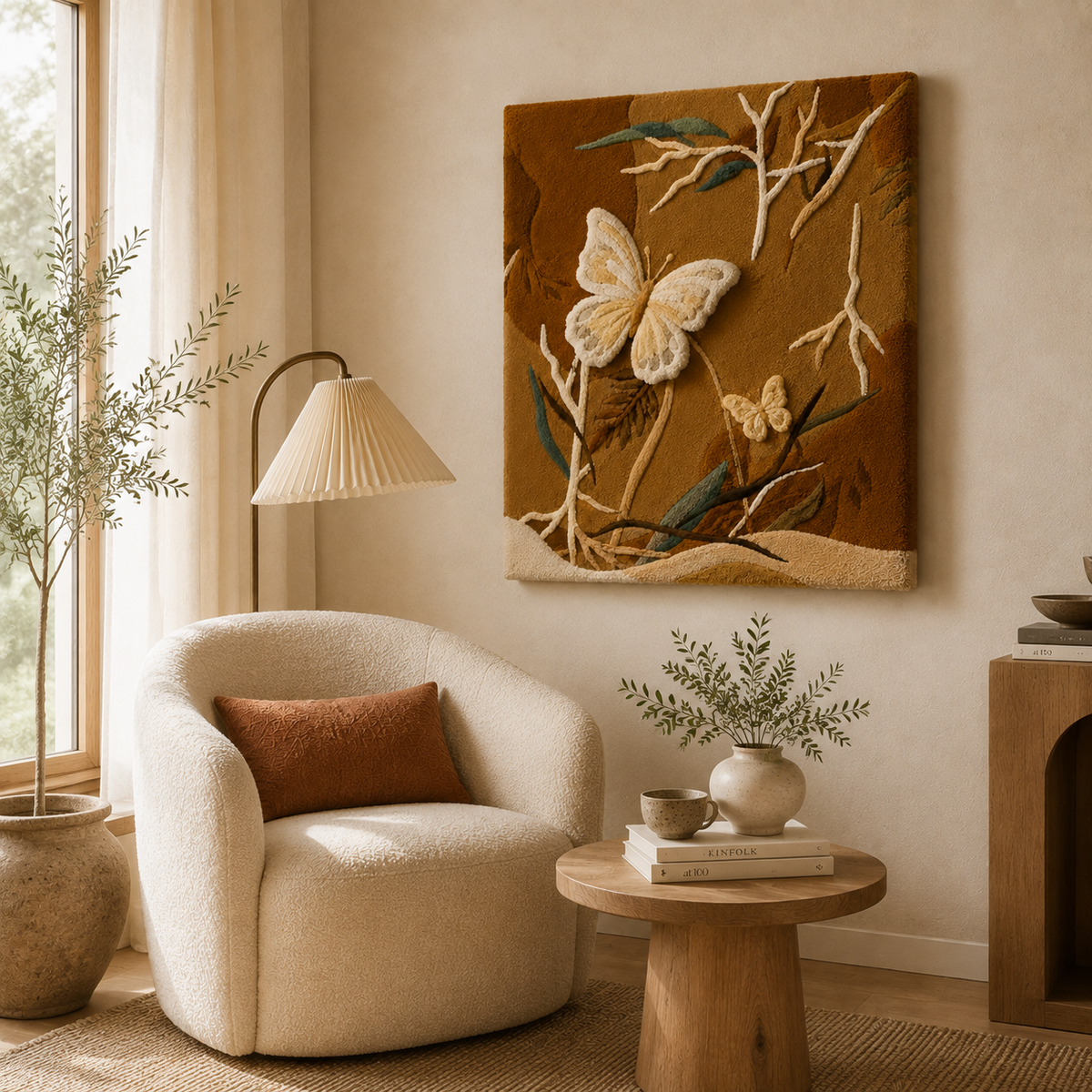 Hewn Earth Woodland Butterfly Branch wall art featuring delicate butterfly and branch design in natural wood tones.