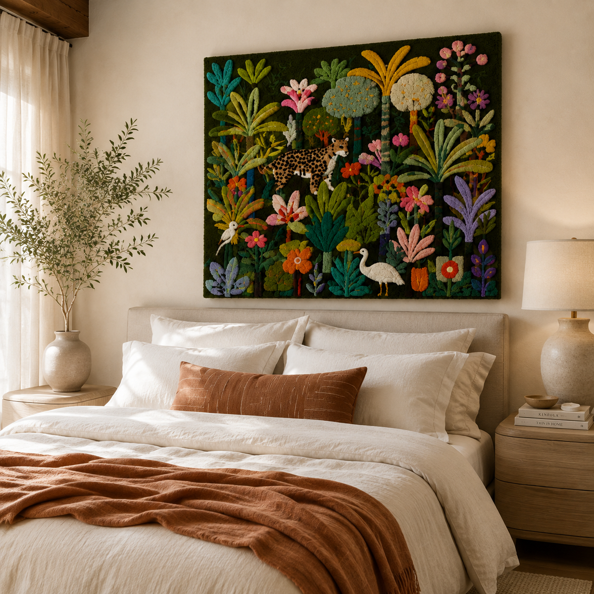 Hewn Earth Midnight Garden Menagerie wall art featuring detailed botanical and animal illustrations on a decorative background.
