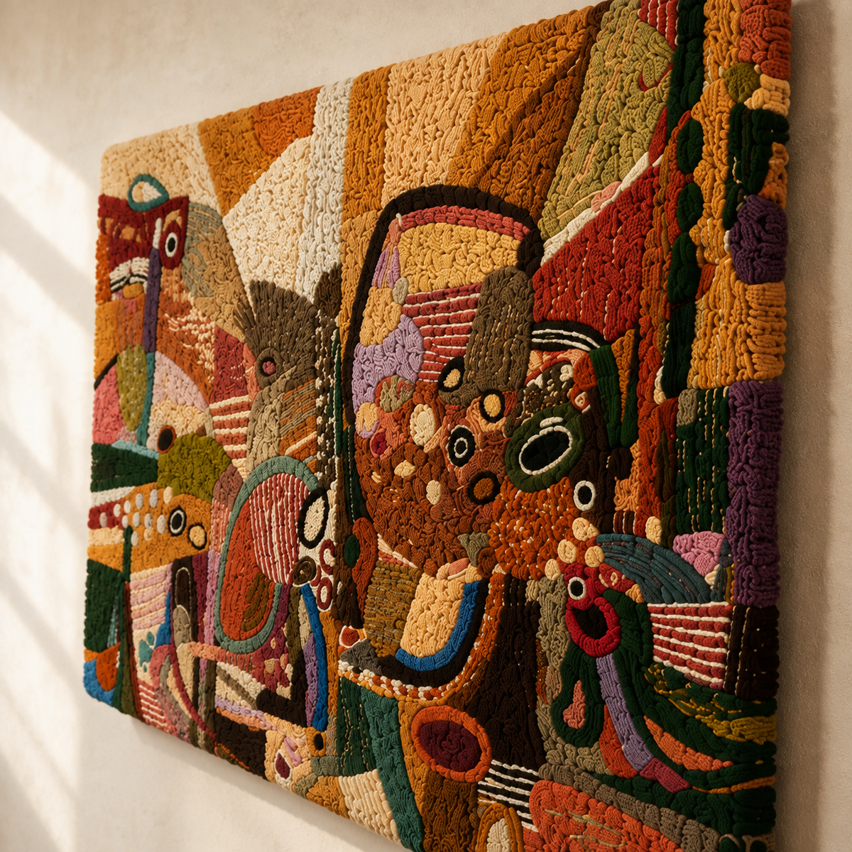 Hewn Earth Caravan of Forms wall art featuring abstract geometric shapes in earthy tones on a neutral background.