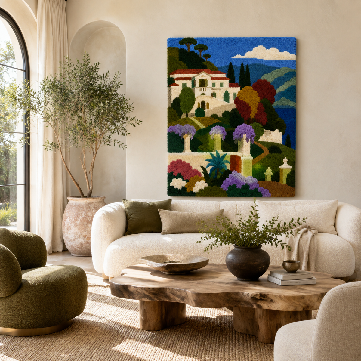 Hewn Earth Azure Villa Garden wall art featuring vibrant, detailed botanical and landscape imagery for interior decoration.