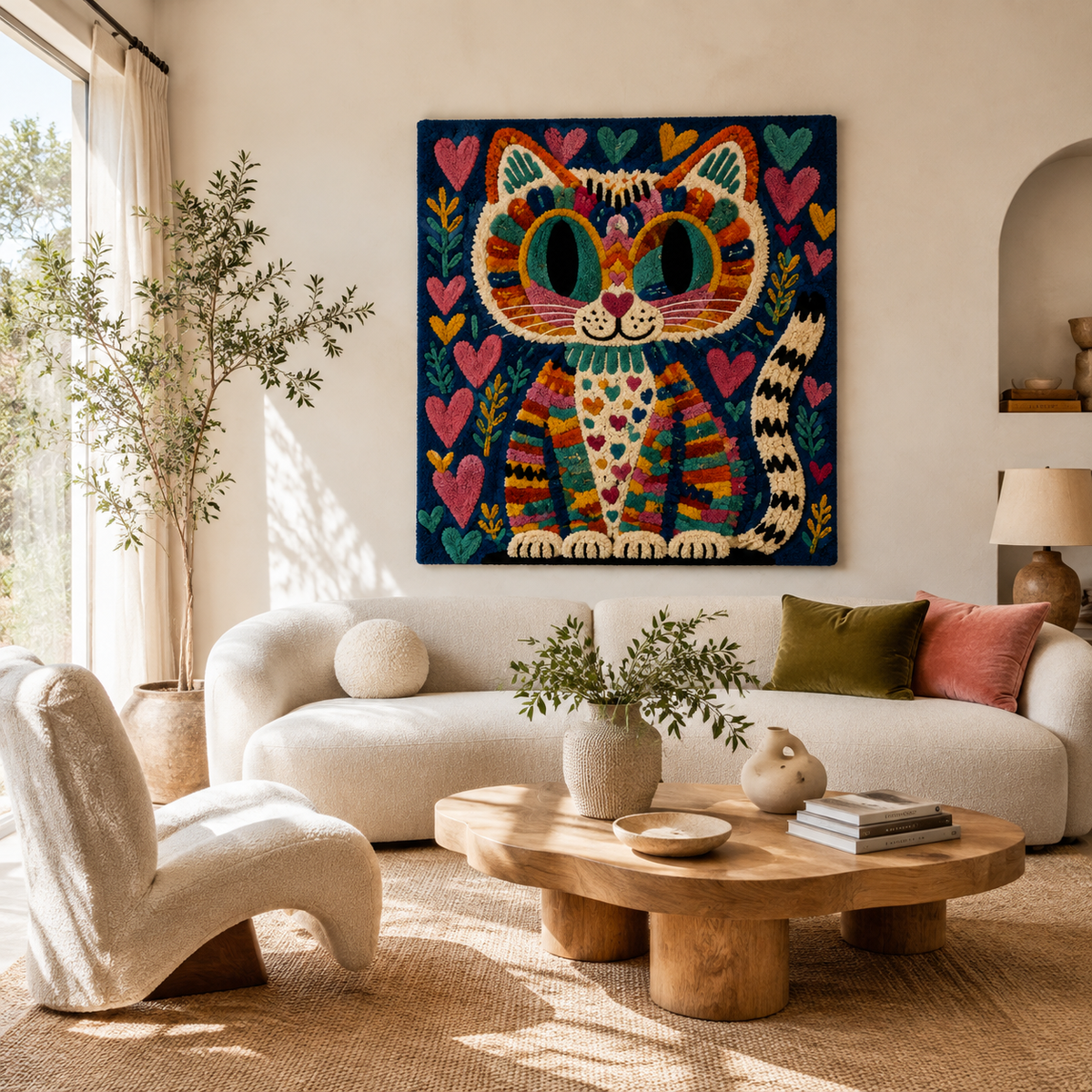 Hewn Earth Heartkeeper Cat wall art, a colorful and detailed illustration of a cat, perfect for home decor.