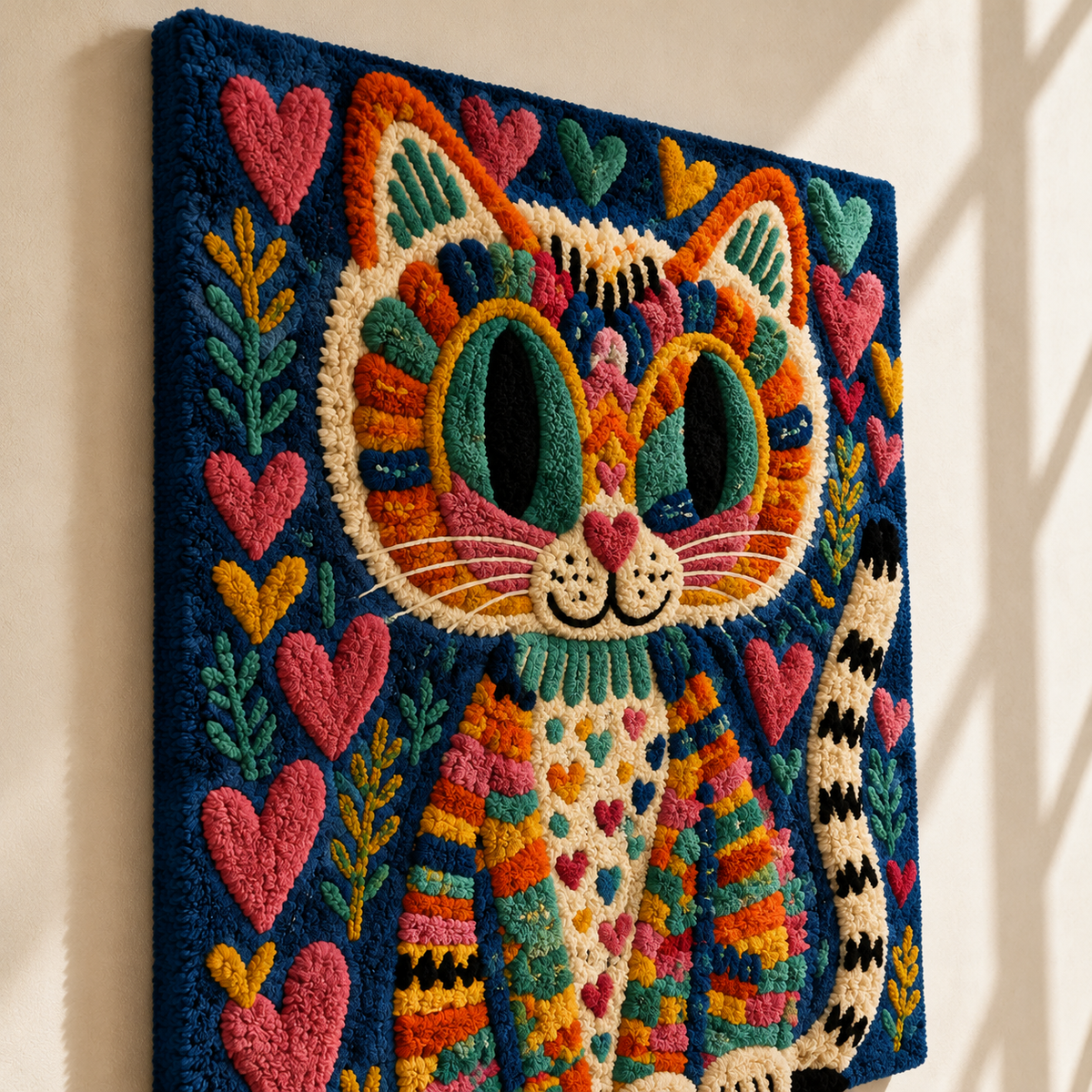 Hewn Earth Heartkeeper Cat wall art featuring a detailed illustration of a cat with heart motifs, perfect for home decor.
