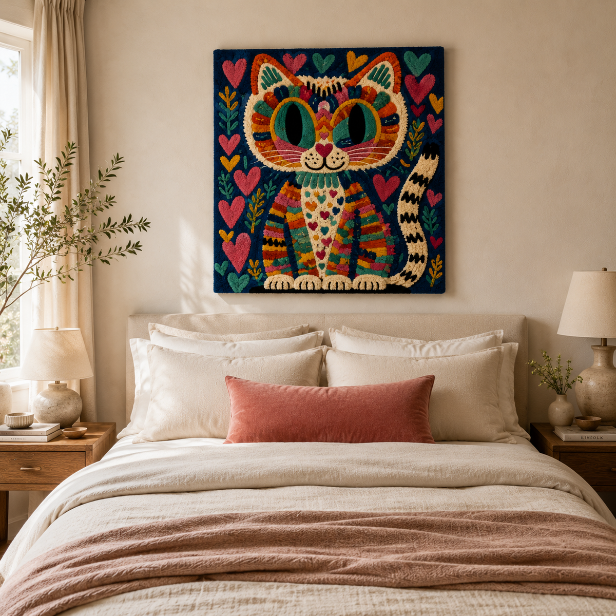 Hewn Earth Heartkeeper Cat wall art featuring a stylized heart-shaped feline design on a neutral background.