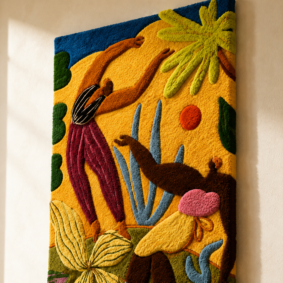 Golden Canopy Toucan wall art by Hewn Earth featuring a colorful toucan perched on a branch against a vibrant background.