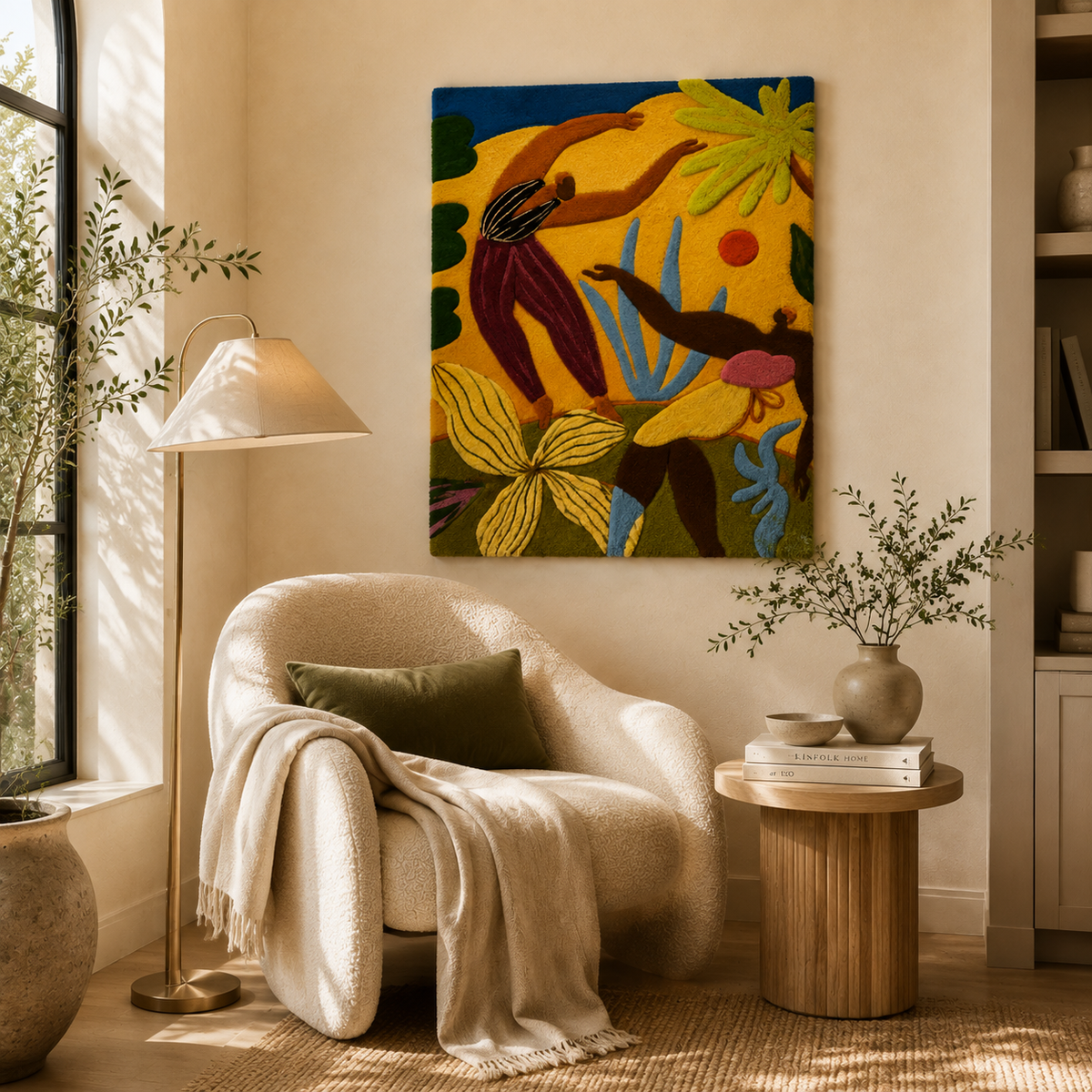 Golden Canopy Toucan wall art by Hewn Earth featuring a vibrant toucan perched among lush foliage.