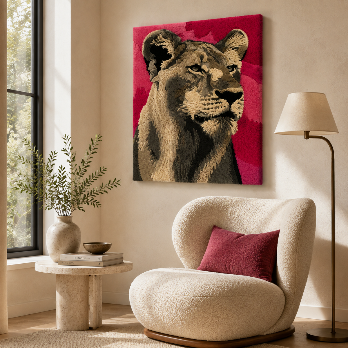Rosefield Lion wall art by Hewn Earth, featuring a detailed lion design on a wall, ideal for modern home decor.