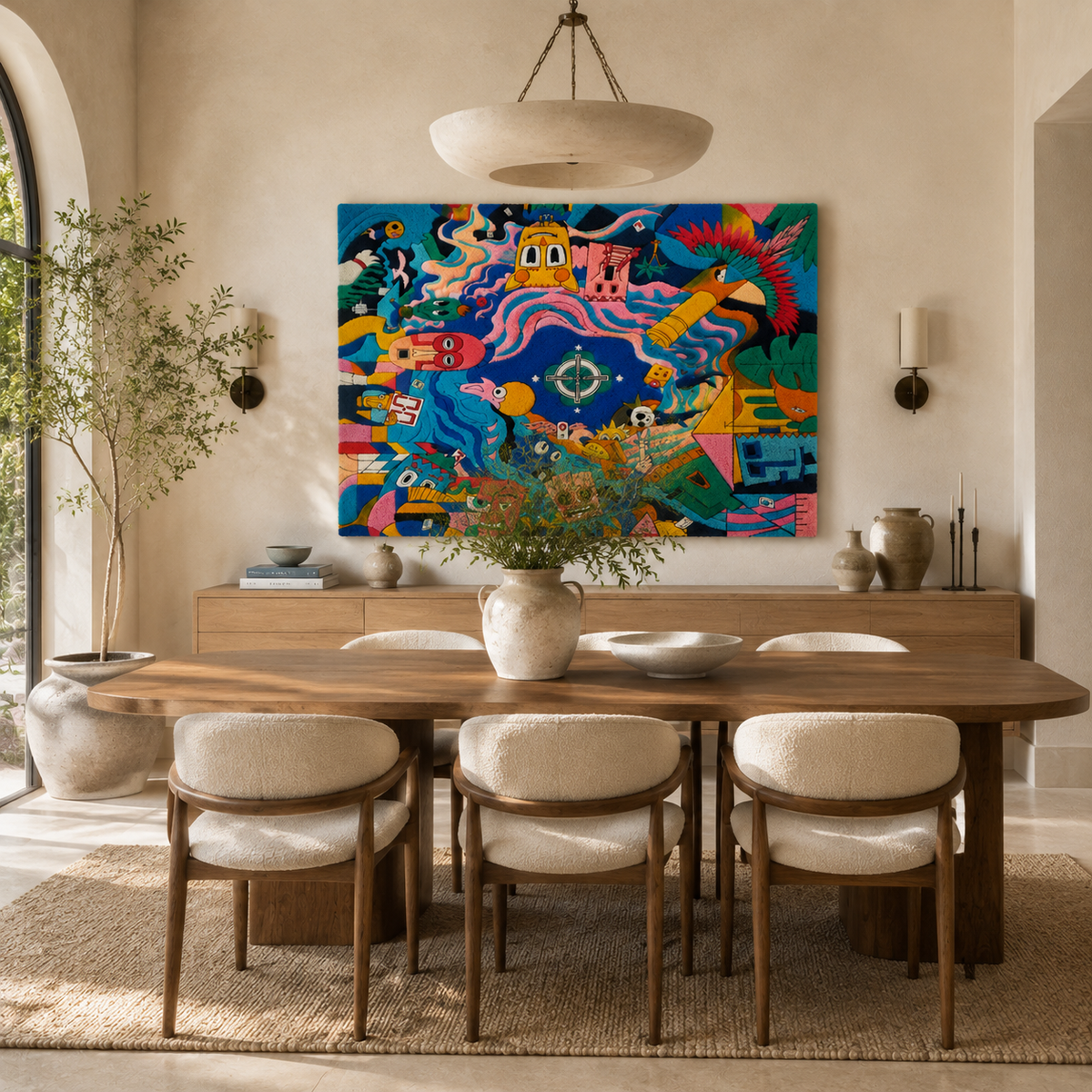 Hewn Earth Electric Carnival Dream wall art featuring vibrant, colorful abstract design for modern home decor.
