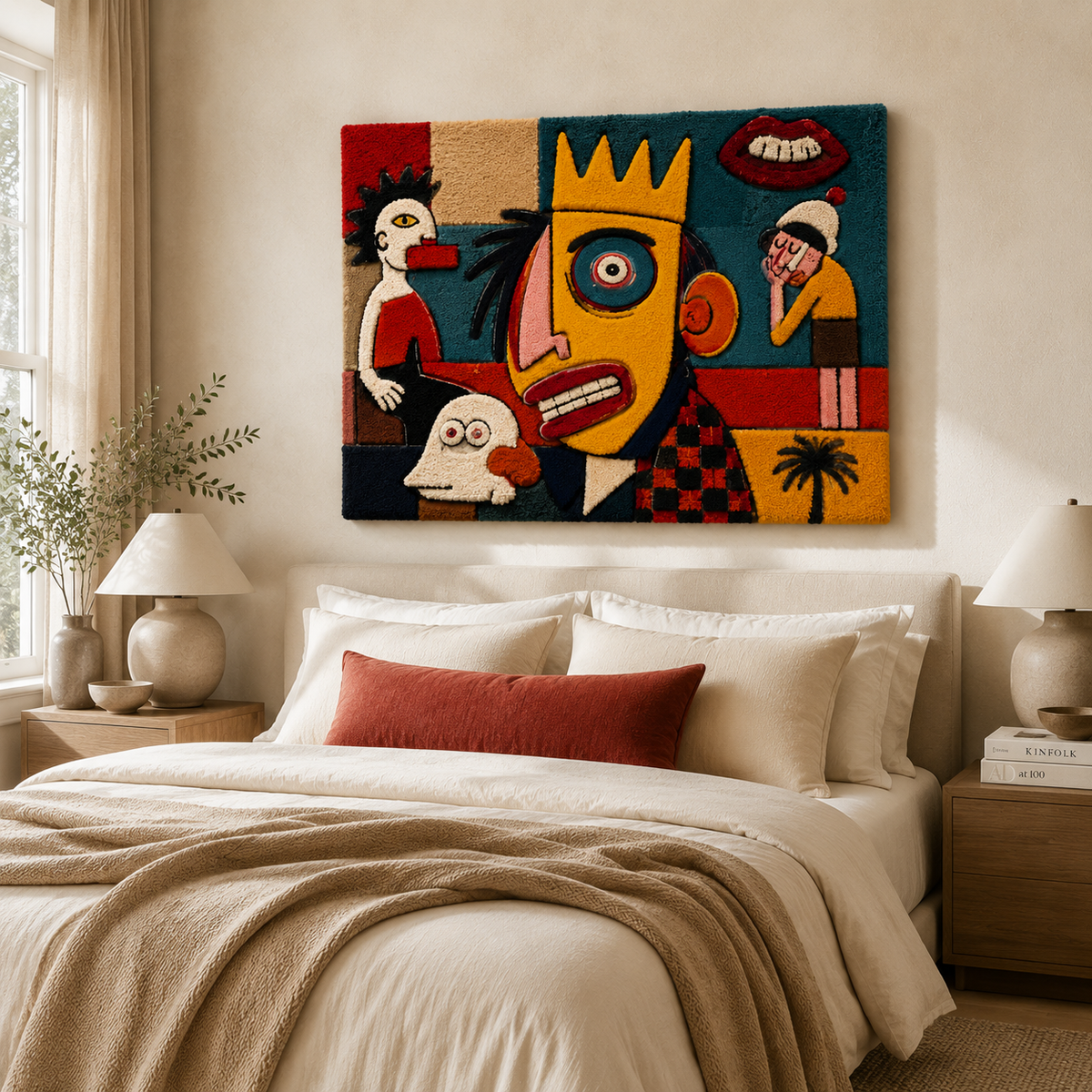 Hewn Earth Crowned Studio Chorus wall art featuring a detailed illustration of a crowned figure on a neutral background.