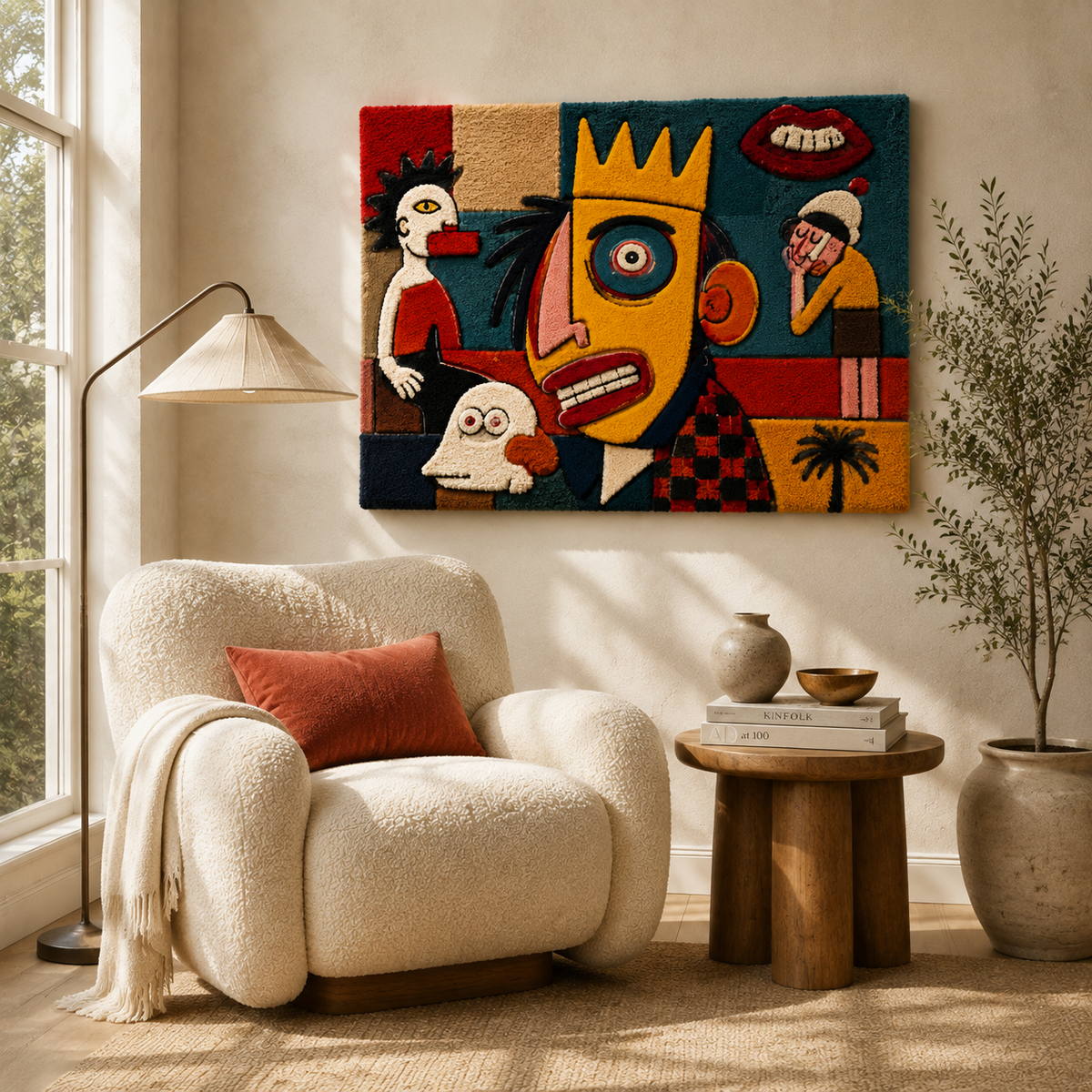 Hewn Earth Crowned Studio Chorus wall art featuring abstract crown design in earthy tones on a neutral background.
