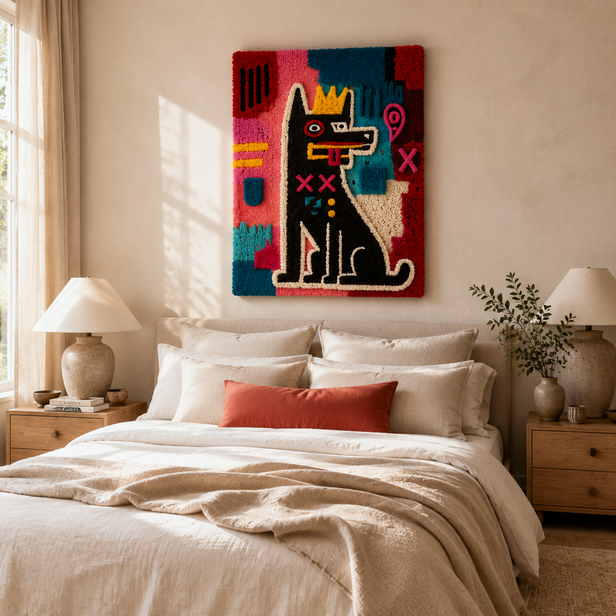 Hewn Earth Signal Cat Totem wall art featuring a stylized feline design on a neutral background.