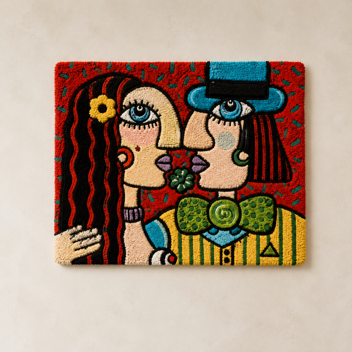 Crimson Twin Muses wall art by Hewn Earth featuring vibrant crimson and earthy tones on a canvas.