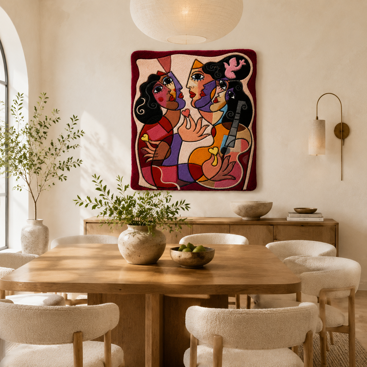 Hewn Earth Gathering in Rose wall art featuring a colorful abstract design, perfect for modern home decor.