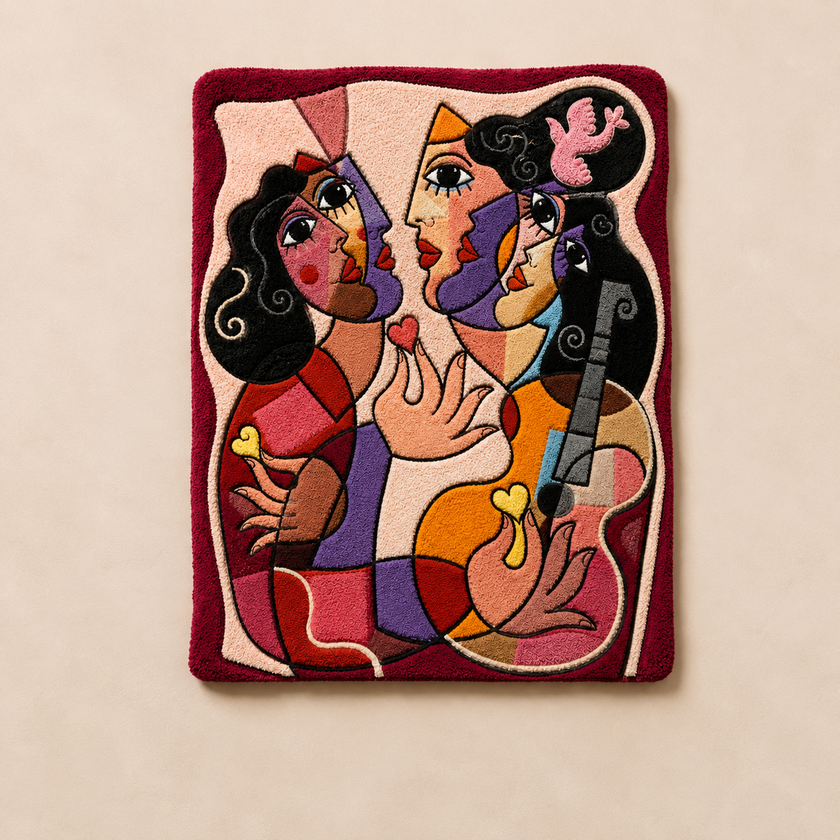 Hewn Earth Gathering in Rose wall art featuring a floral design with soft pink and green tones on a neutral background.