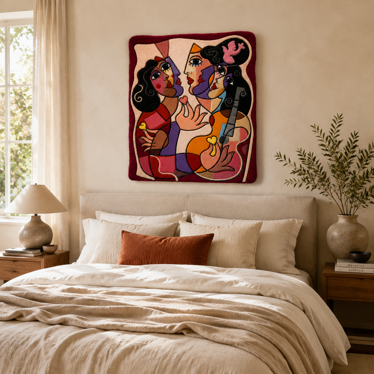 Wall art titled Gathering in Rose by Hewn Earth featuring a vibrant floral design with pink and green hues.