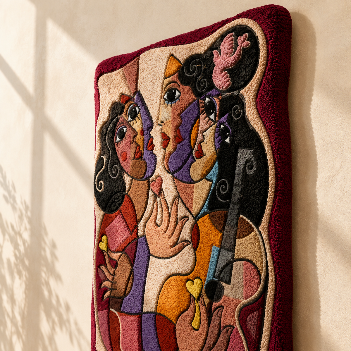 Hewn Earth Gathering in Rose wall art featuring a floral design in soft pink and red tones on a neutral background.