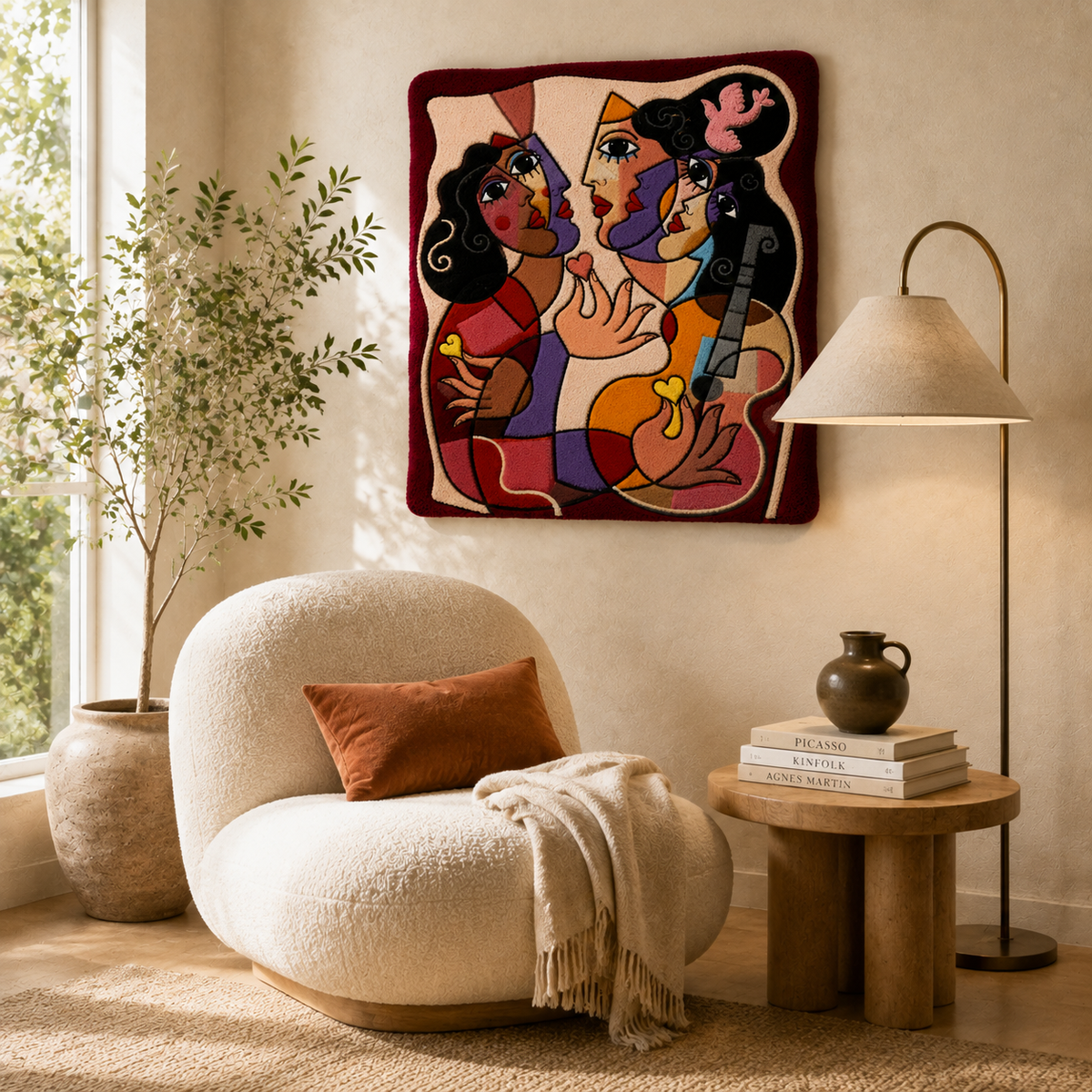 Hewn Earth Gathering in Rose wall art featuring a soft pink and floral-inspired design for elegant home decor.