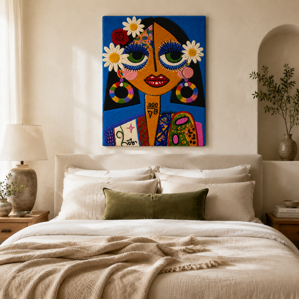 Hewn Earth Daisy Moon portrait wall art featuring a delicate floral and moon design on a neutral background.