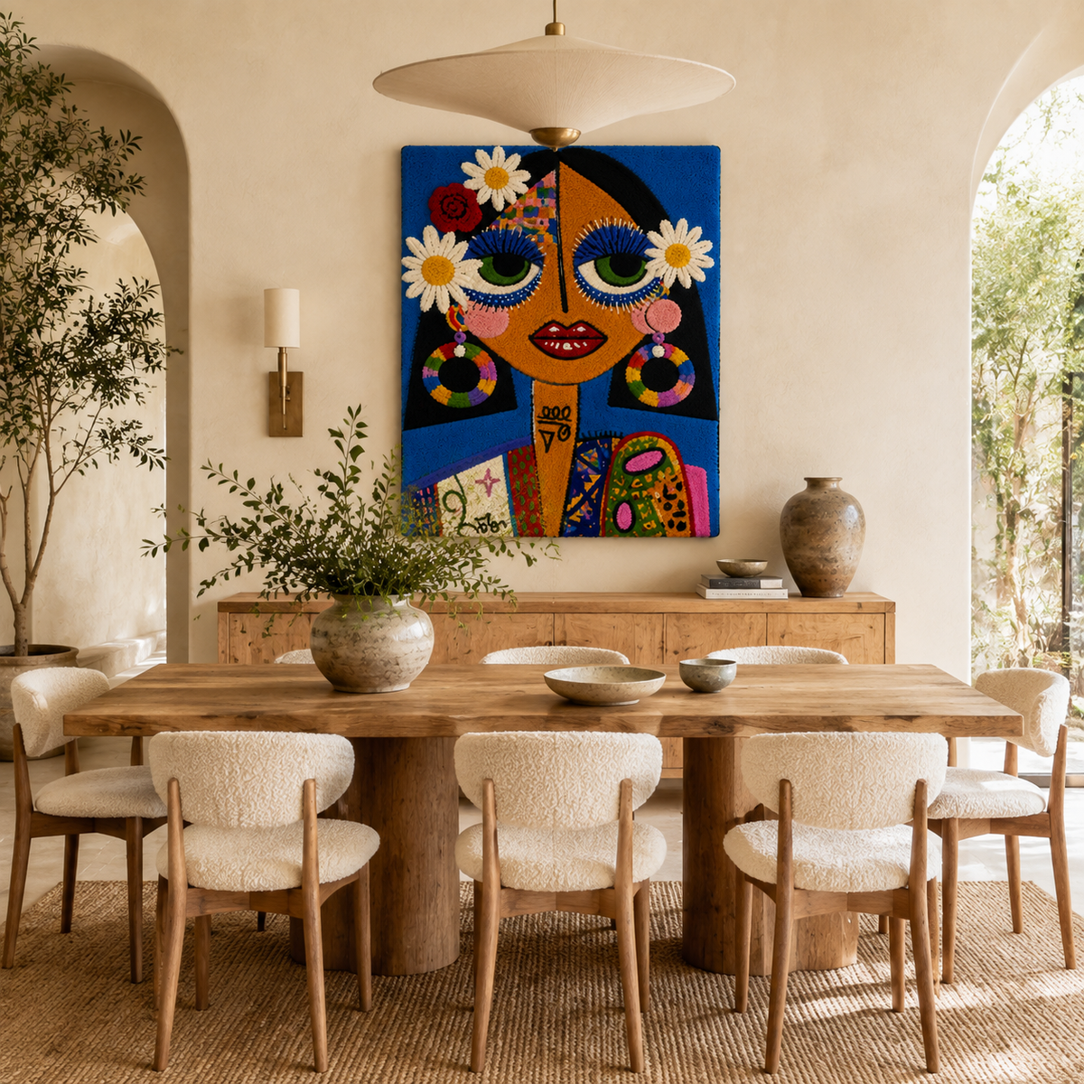 Hewn Earth Daisy Moon Portrait wall art featuring a detailed floral and celestial design on a neutral background.