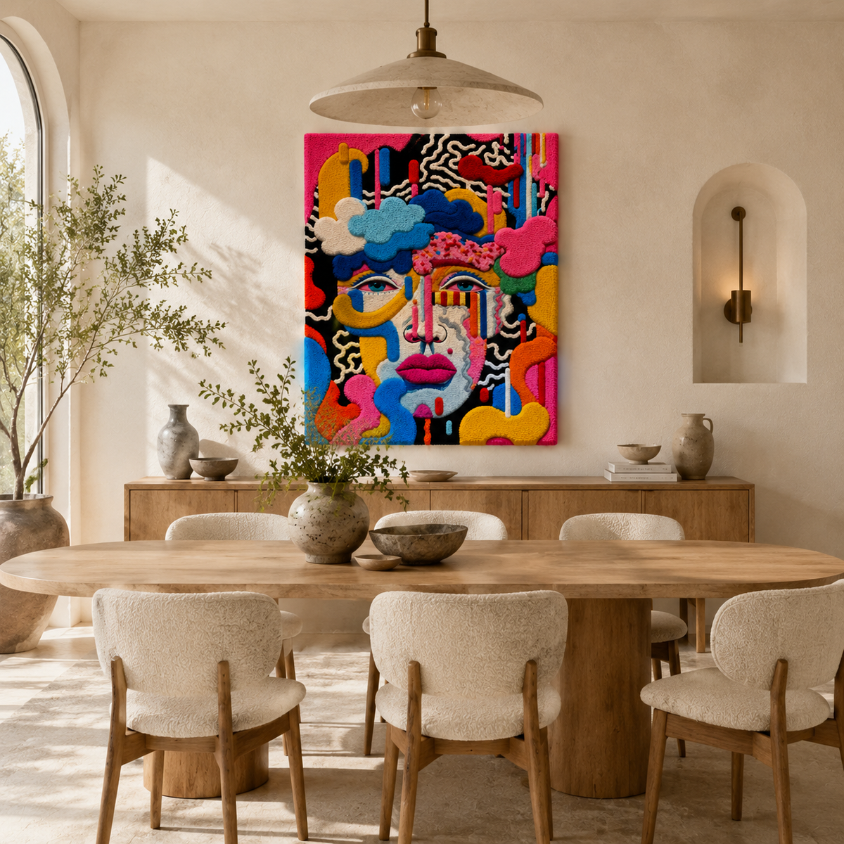 Hewn Earth Electric Reverie wall art featuring abstract electric blue and gold tones on textured canvas.