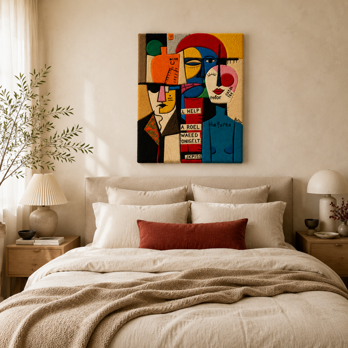 Hewn Earth Bauhaus Messenger wall art featuring geometric Bauhaus-inspired design in black and white on a textured background.