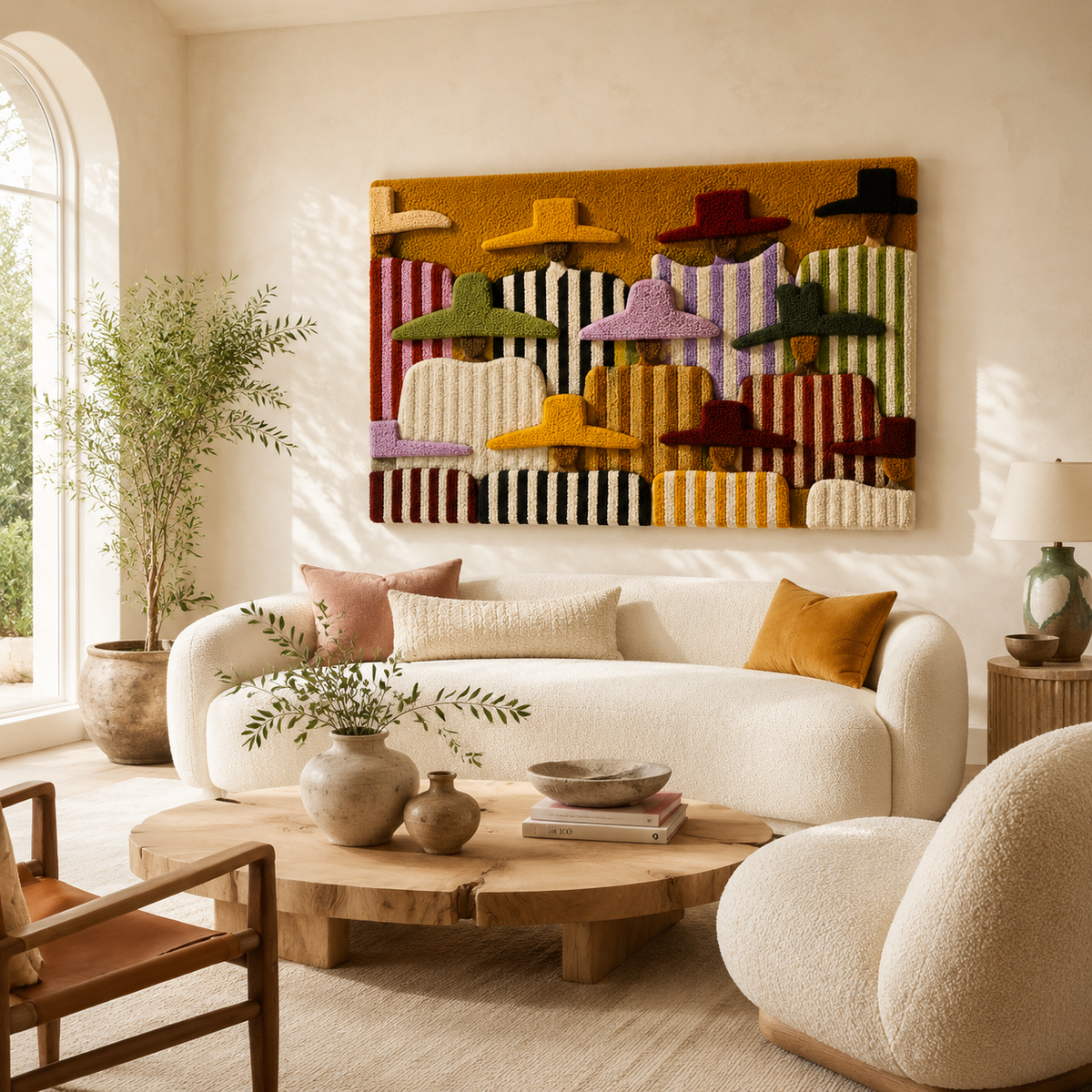 Ochre Rhythm Terrace wall art by Hewn Earth featuring abstract, textured design in warm ochre tones.