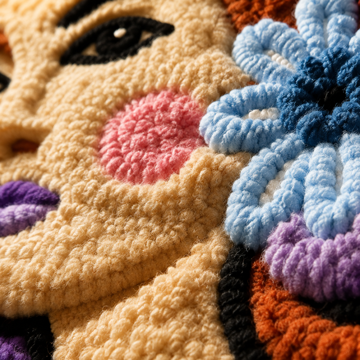Close-up of the detailed violet blossom wall art by Hewn Earth, showcasing vibrant purple flowers and intricate design.