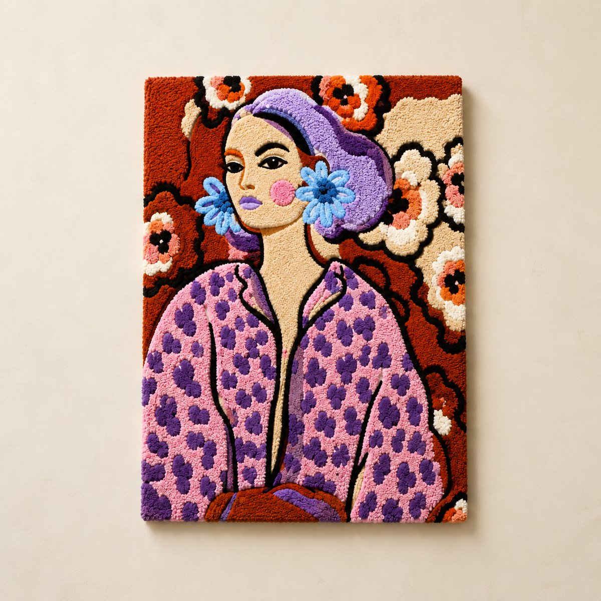 Violet Blossom Muse wall art by Hewn Earth featuring a vibrant purple floral design on a neutral background.