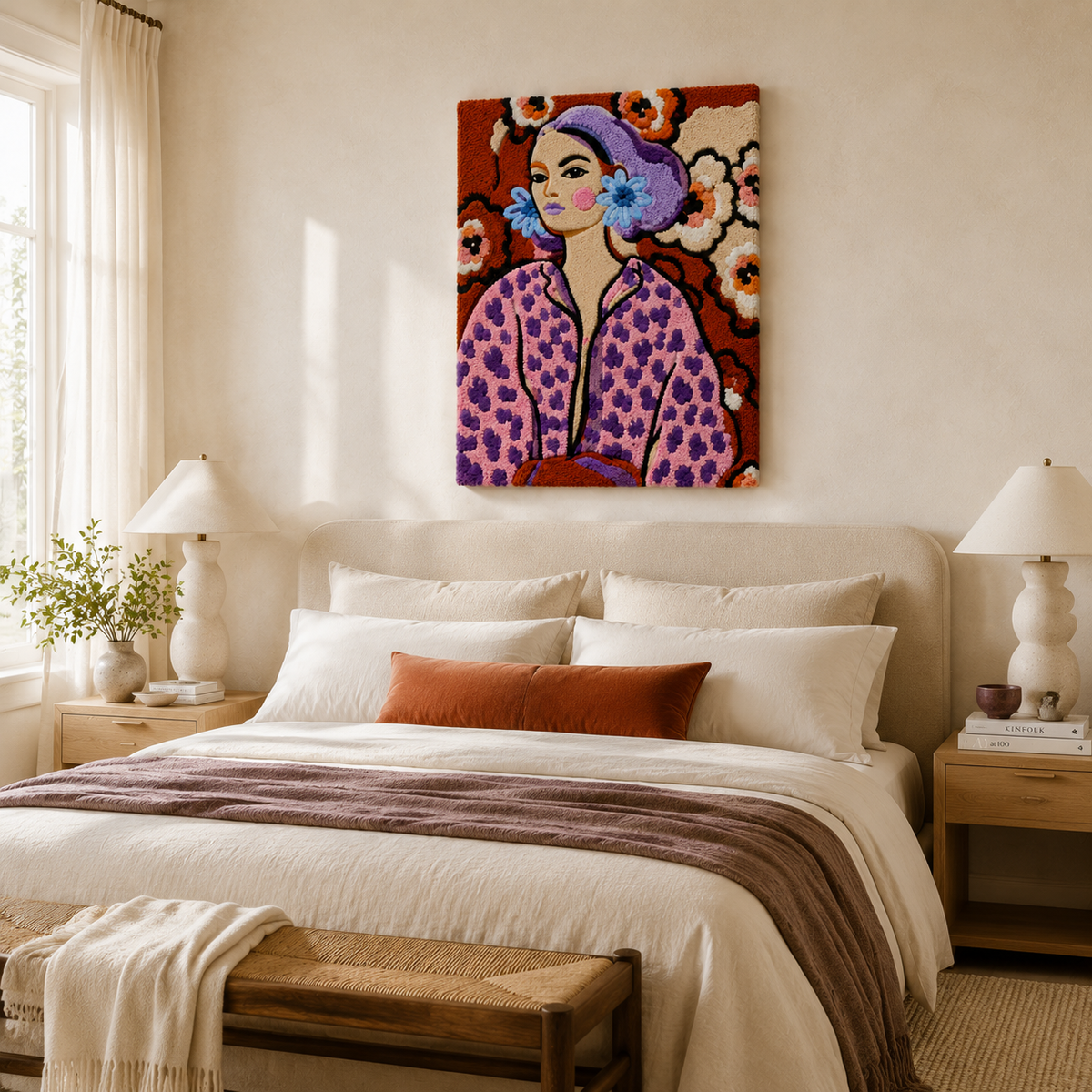 Violet Blossom Muse wall art by Hewn Earth featuring vibrant violet flowers and artistic floral design.