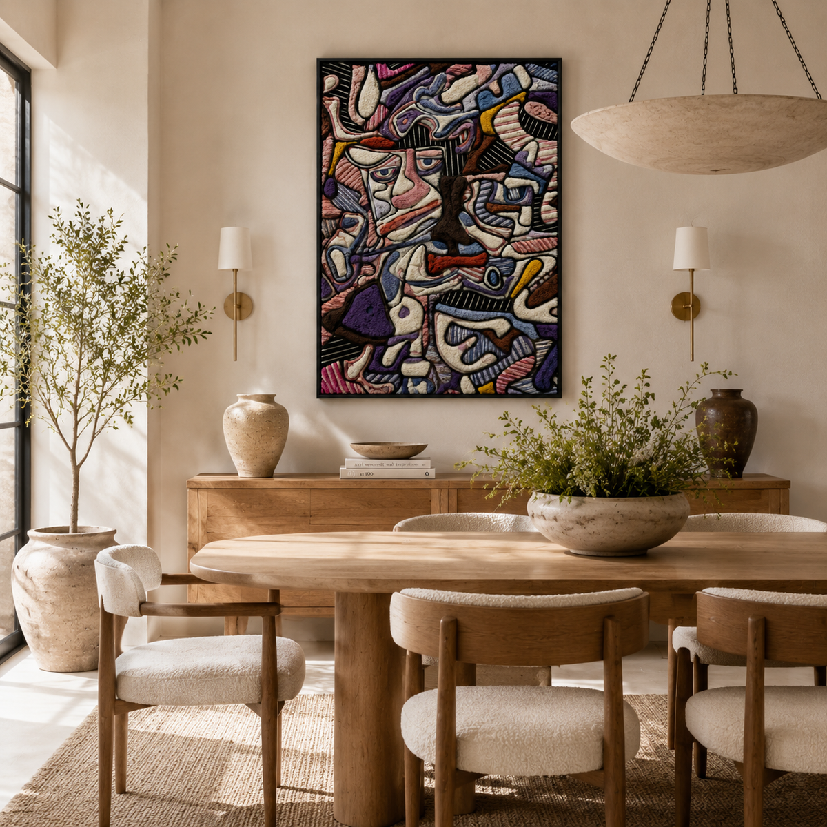 Hewn Earth Stone Current Labyrinth wall art featuring a textured stone design on a neutral background.