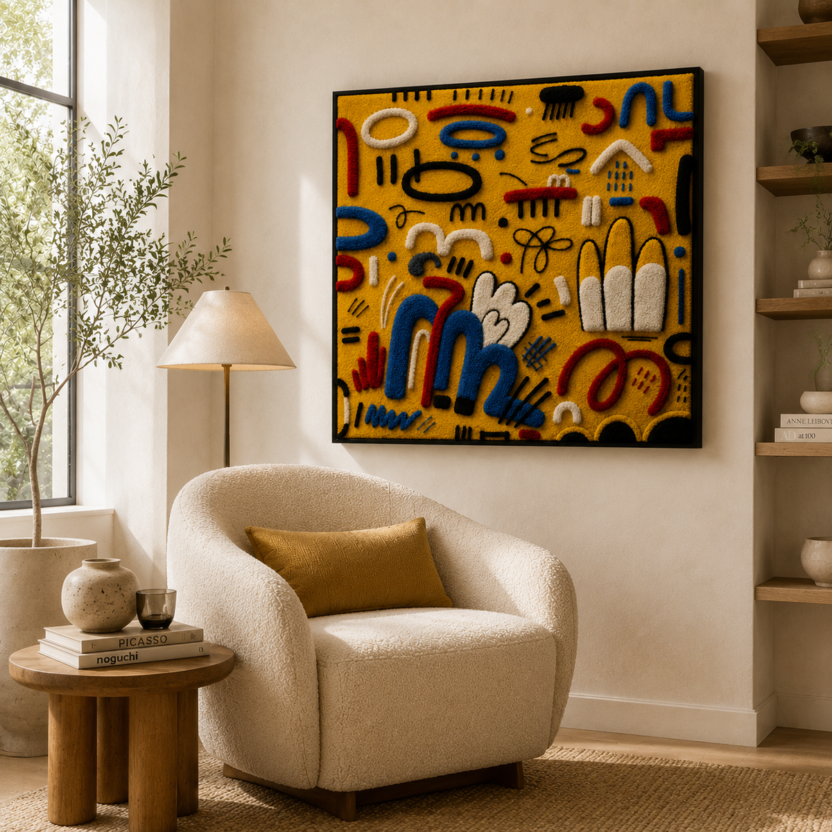 Hewn Earth Sunlit Symbol Field wall art featuring a vibrant, abstract sunlit design on a canvas.