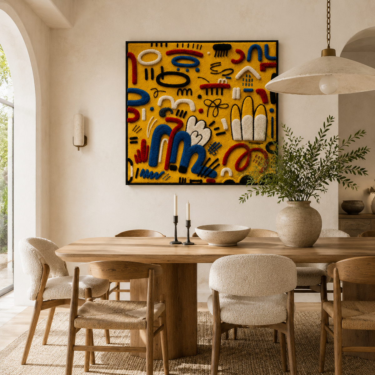 Hewn Earth Sunlit Symbol Field wall art featuring abstract sunlit design in warm, earthy tones for modern home decor.