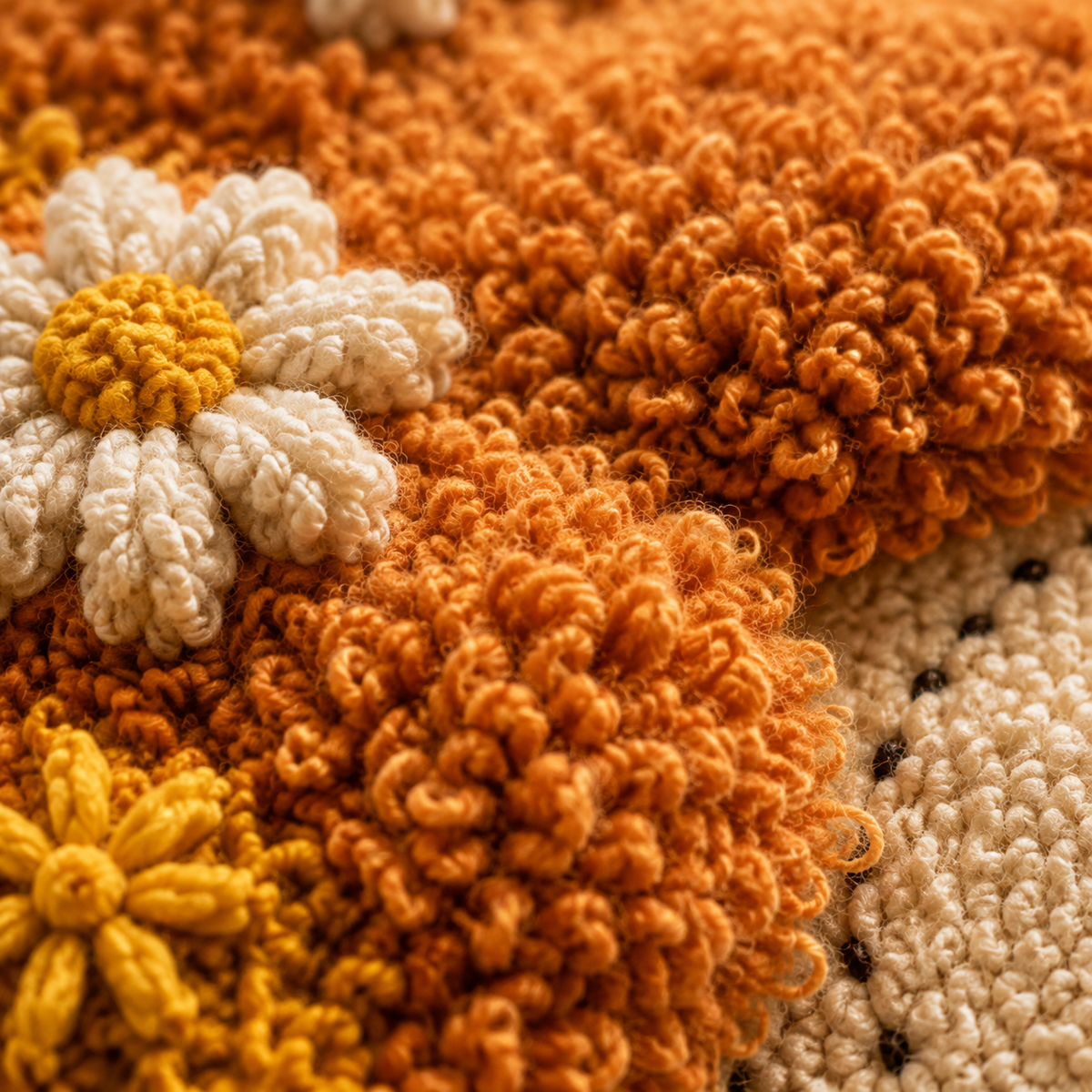 Close-up of Hewn Earth Marigold Cloud Muse wall art, showcasing vibrant marigold and soft cloud-colored abstract design.