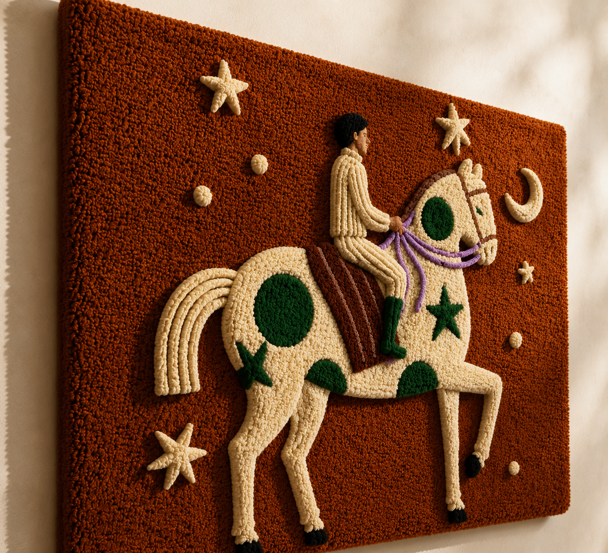 Hewn Earth Starlit Rider wall art featuring a celestial-themed design on a dark background, perfect for modern home decor.