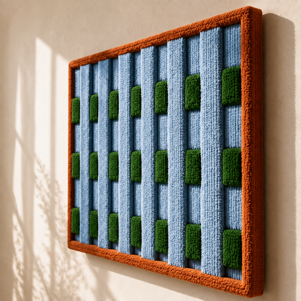 Hewn Earth Meadow Grid wall art featuring a geometric pattern in natural earthy tones for modern home decor.