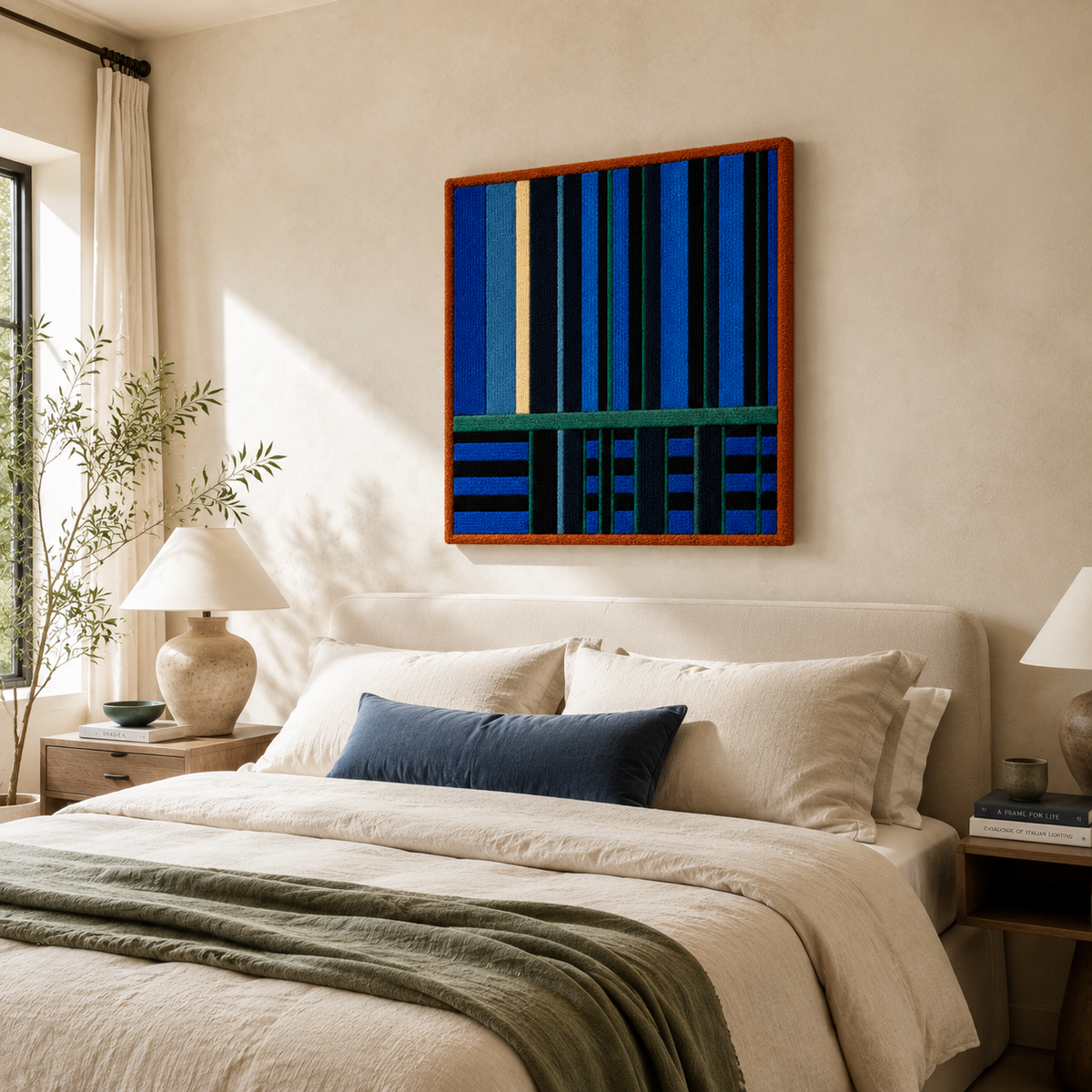 Blue Column Nocturne wall art by Hewn Earth featuring abstract blue and white vertical design in a modern style.