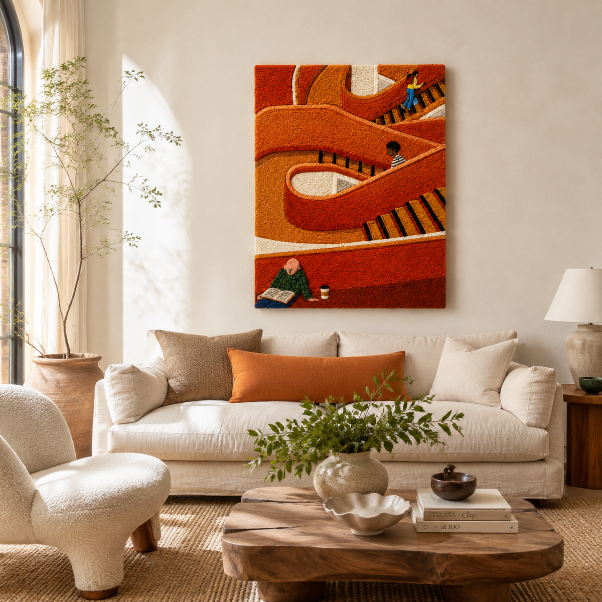 Hewn Earth terracotta wall art featuring layered stairway design, decorative ceramic tiles for interior wall decor.