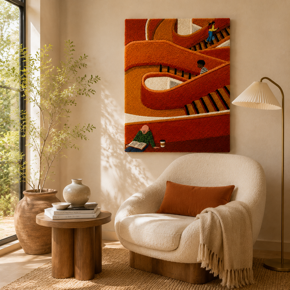 Hewn Earth Terracotta Wall Art featuring layered stairway design with textured terracotta surfaces for decorative wall decor.