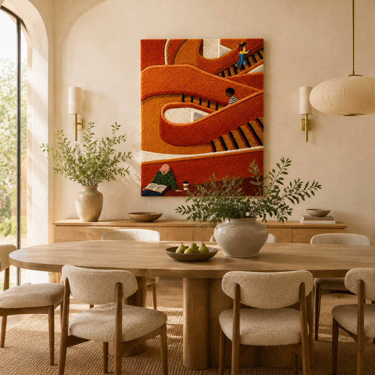 Hewn Earth terracotta wall art featuring layered stairway design in earthy tones, suitable for modern home decor.