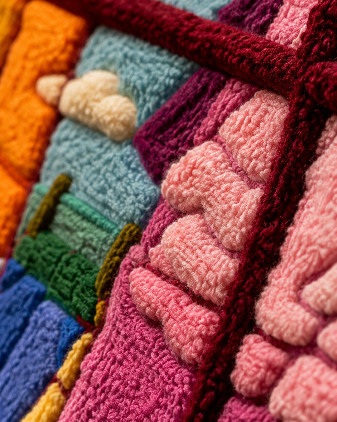 Close-up of Hewn Earth Chromatic Window wall art featuring vibrant, colorful geometric patterns on a wall.