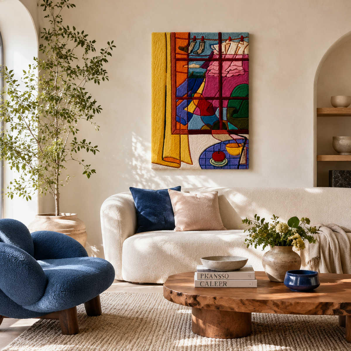 Colorful Chromatic Window wall art by Hewn Earth featuring vibrant abstract geometric patterns on a wall.