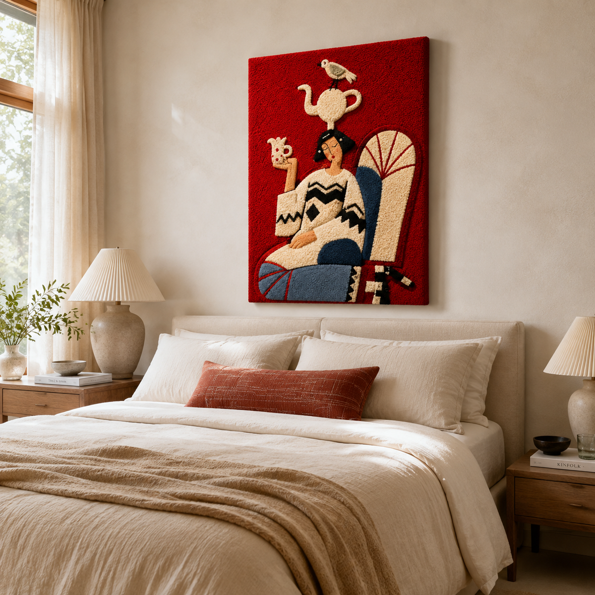 Hewn Earth Scarlet Tea Dream wall art featuring vibrant, abstract design on a canvas or print.