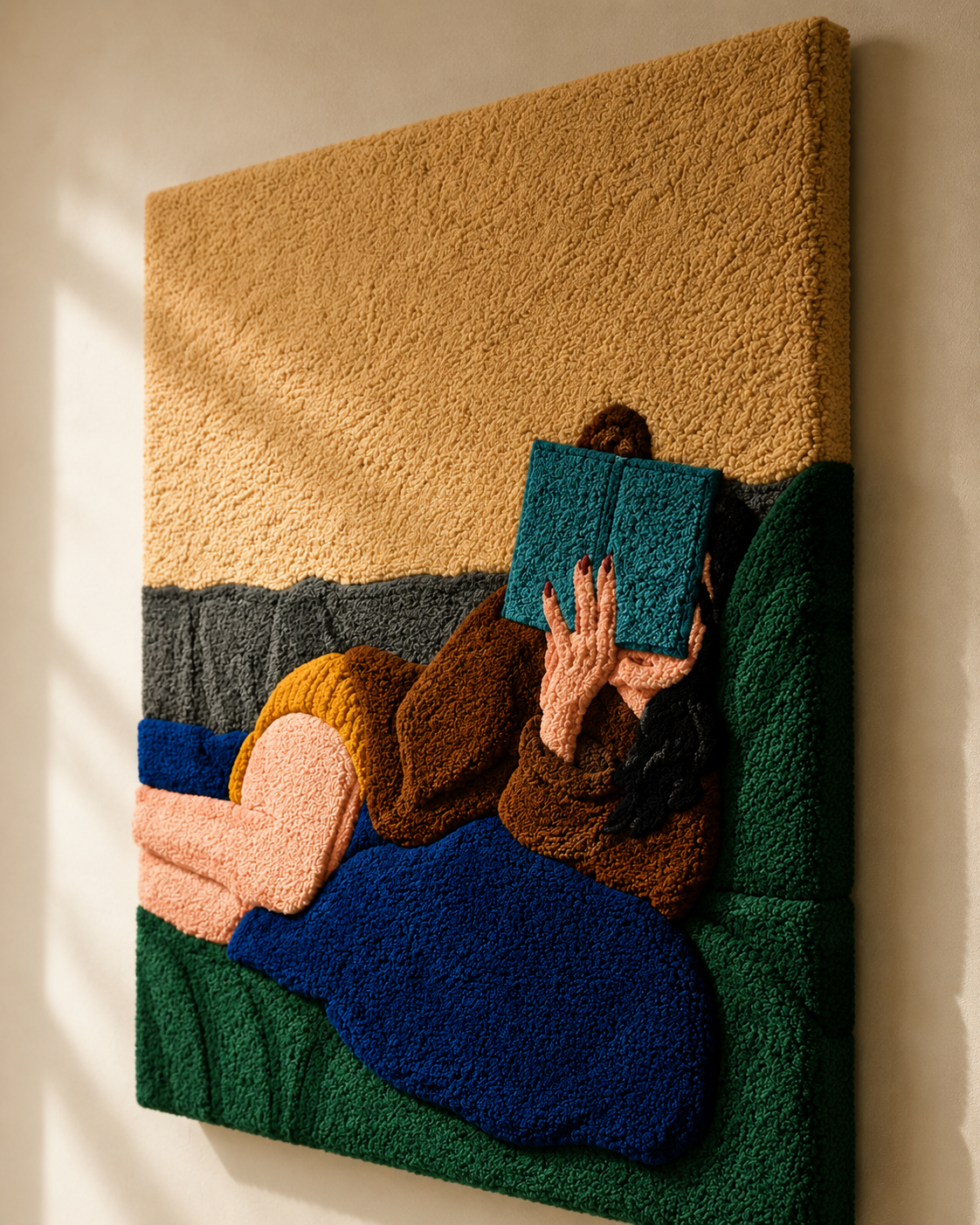 Quiet Blue Reader wall art by Hewn Earth, featuring a serene blue-toned illustration of a person reading on a wall art print.