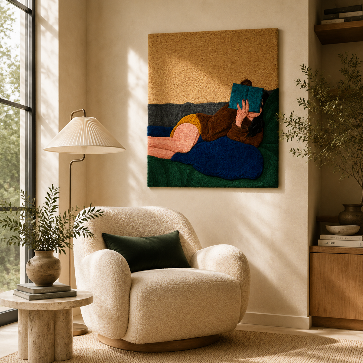 Quiet Blue Reader wall art by Hewn Earth, featuring a serene blue-toned abstract design on a canvas.